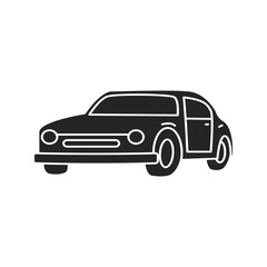 Fototapeta premium Black silhouette icon of a vintage compact car isolated on a clean white background illustration