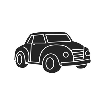 Retro black car icon silhouette isolated on white background for vintage automotive design and transportation