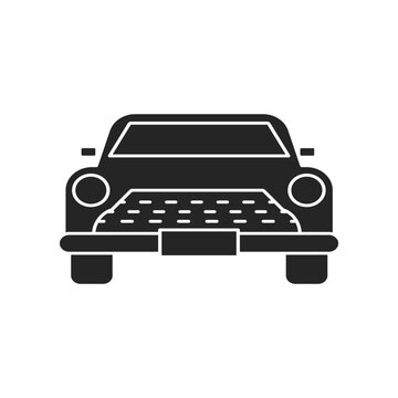 Classic vintage car front view black silhouette icon isolated on white background for automotive design