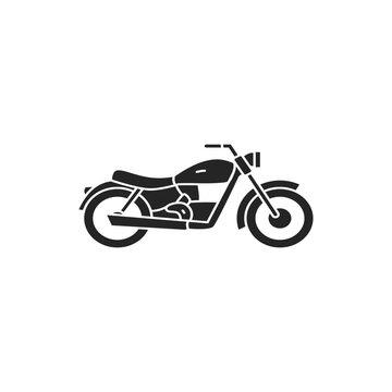 Black silhouette of classic cruiser motorcycle isolated on white background for travel and automotive icon