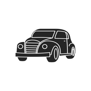 Vintage black car silhouette vector icon isolated on white for transportation and retro automotive design project