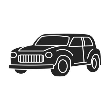 Black vintage car icon silhouette classic automobile symbol for transportation design isolated on white background.