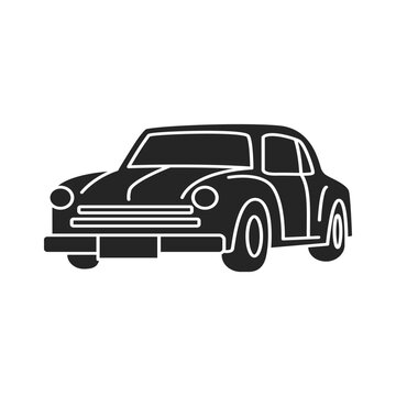 Vintage classic car icon vector silhouette illustration of retro black antique vehicle isolated on white.