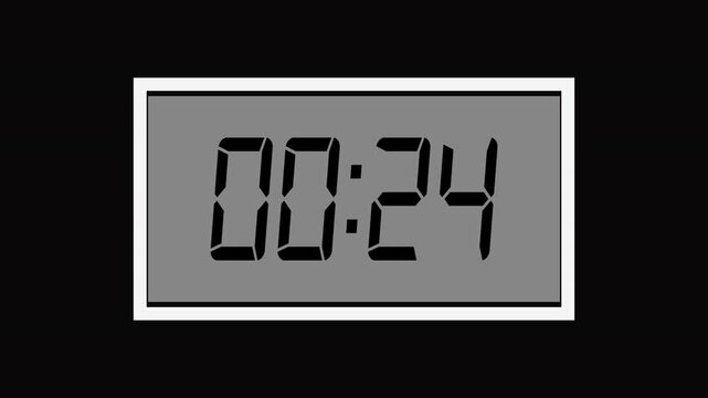 digital one minute countdown from 30 second to 0 on transparent background.  Alpha channel in 4k video
