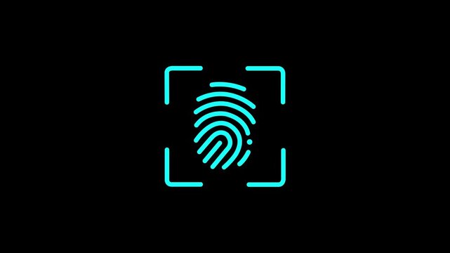 QR code scanner which uses red lazer, Scanning icon animation with minimal lines and glowing square effects on dark modern digital background. 