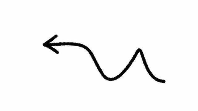 Black hand drawn curvy squiggle arrow shape direction pointer single minimal design.