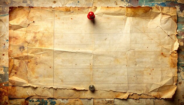 vintage textured paper pinned with thumbtack, handwritten note concept, retro collage composition, aged paper surface