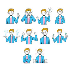 Fototapeta premium Young Man Facial Expressions and Emotions Illustration Collection