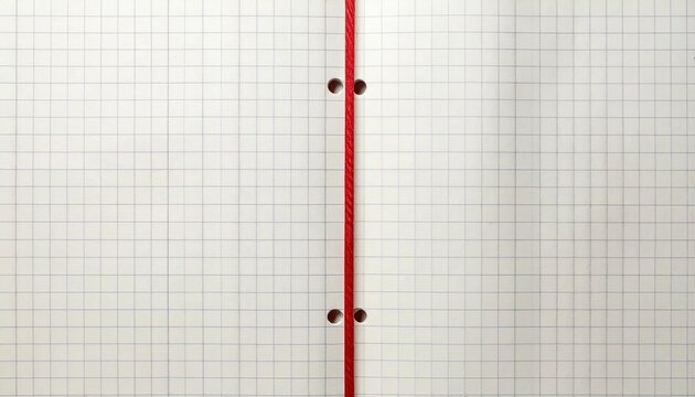 blank grid notebook paper with punched holes and red margin line, realistic paper fibers, clean stationery texture