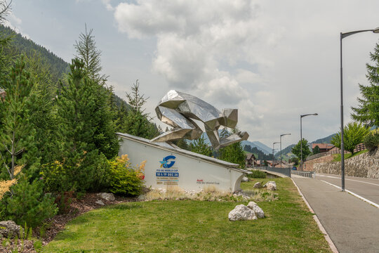 14 July 2026, Ortisei, Italy. Enrosadira sculpture and promotion for FIS Alpine Ski World Cup 2026 and FIS Alpine World Ski Championships 2031