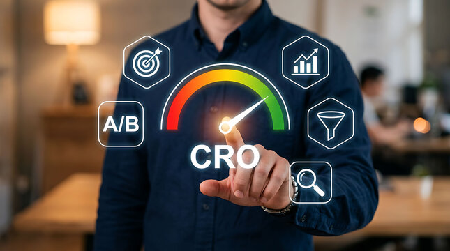 Businessman analyzing CRO conversion rate optimization for digital marketing growth