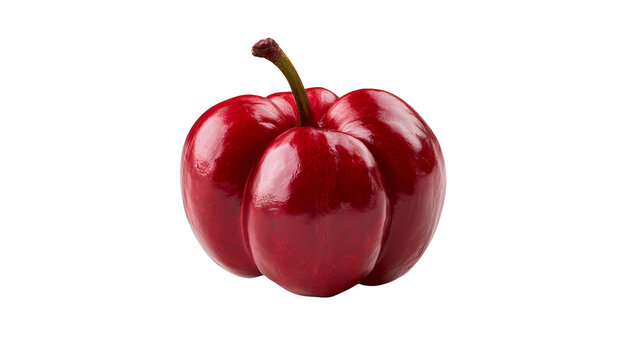 Fresh whole Surinam cherry with distinctive ribbed skin and realistic texture, isolated PNG on transparent background