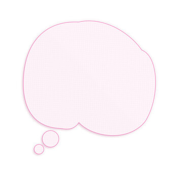Minimalist pink thought bubble icon, soft pastel speech balloon on white background, cute hand drawn dream cloud graphic