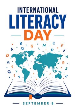 International literacy day poster with open book and world map international literacy day, literacy day, literacy day 2026, education, literacy day poster