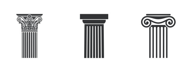 Obraz premium Classical column capitals and shafts are depicted in a black silhouette style