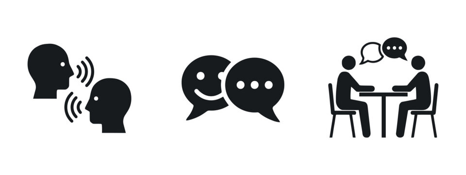 Communication icons depicting conversation dialogue and meeting silhouettes dialogue