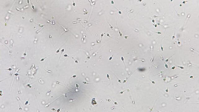 Microscopic footage of human sperm cells. Normozoospermia normal sperm count. 