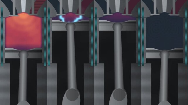 Internal Combustion Engine Cylinder Cross Section With Flame Front Seamless Loop in subtle graphite tones