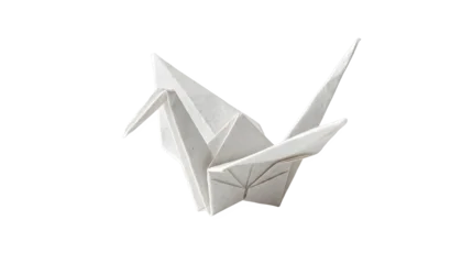 Fotobehang Kraanvogels Folded origami paper crane isolated on white background, perfect for craft, hobby, and Japanese culture design projects, and creative projects, high quality visuals, modern branding needs  © Ali