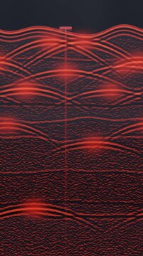 Ground Penetrating Radar B-Scan Section With Glowing Diffraction Hyperbola Echoes, Seamless Loop in bright orange tones vertical 9:16