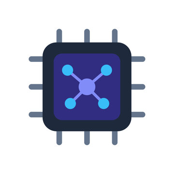 Computer Chip Neural Network Processor Flat Icon
