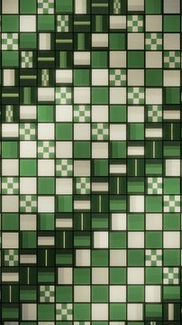 Japanese Ichimatsu Checkered Pattern Tiles Flipping in Rhythmic Waves Seamless Loop in soft matcha tones vertical 9:16