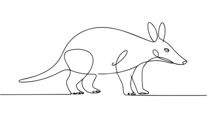 Naklejka premium Title: Continuous simple black line art drawing of a aardvark in a minimalist style on a white background.