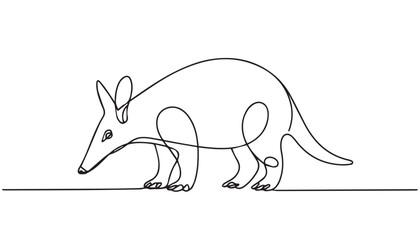Naklejka premium Title: Continuous simple black line art drawing of a aardvark in a minimalist style on a white background.