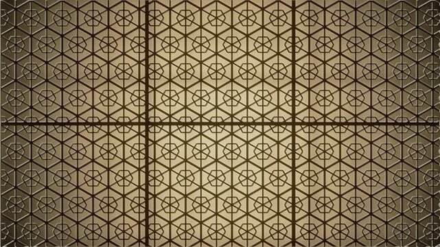 Japanese Kumiko Wood Lattice Backlit Shoji Screen Asanoha Pattern Seamless Loop in cool walnut tones