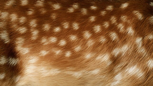 Close view of the fur pattern on a deer showing spots and color variations in a natural setting