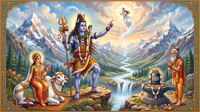 Lord shiva and goddess parvati in the himalayas