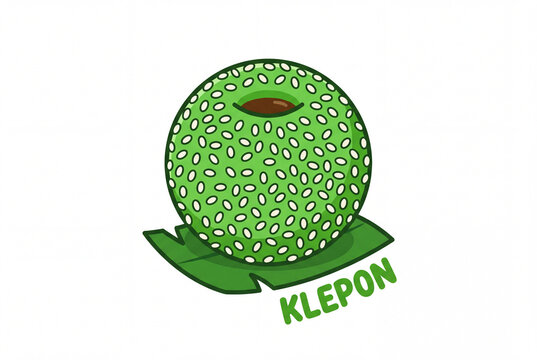 Klepon Indonesian traditional green glutinous rice ball with sesame flat illustration, kue basah jajanan pasar isolated white background