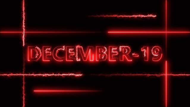 Abstract Neon bright December 19 calendar date red color 4k illustration. Neon bright December 19 date text red color 4k illustration. Suitable for event promotion, important.