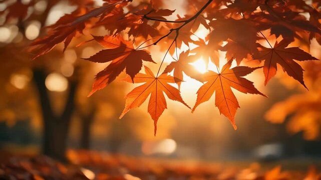 Autumn Maple Leaves in Golden Sunlight 4K Generative AI
