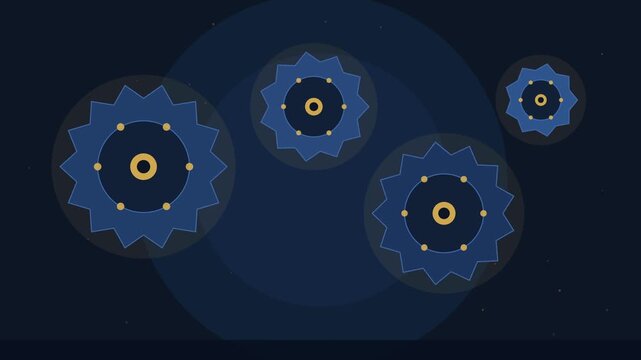 Interlocking navy gears rotating in an industrial workforce orbit
