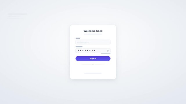 Wireframe login form with cursor typing password dots filling and