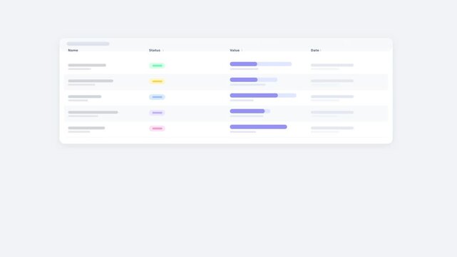 Wireframe sortable data table with column header arrows cycling sort