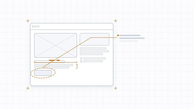 Wireframe sketch with measurement annotations drawing on grid paper