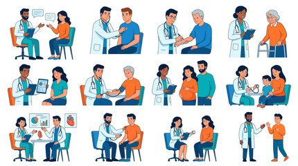 Fototapeta premium Diverse Medical Professionals and Patients Engaged in Healthcare Activities.