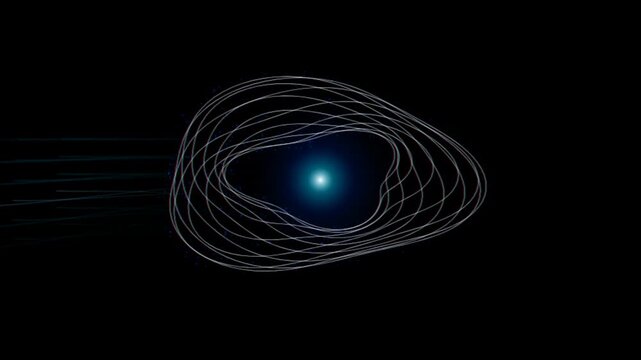 Abstract glowing light lines forming a circular oval shape on a dark background 4K Motion Video