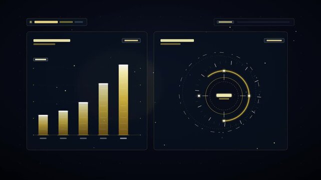 Executive annual recap dashboard with golden KPI metric growth bars
