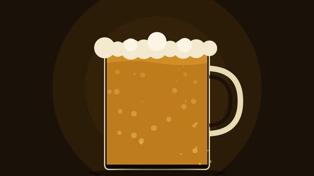 Golden beer stein with rising bubbles and a breathing foam crown
