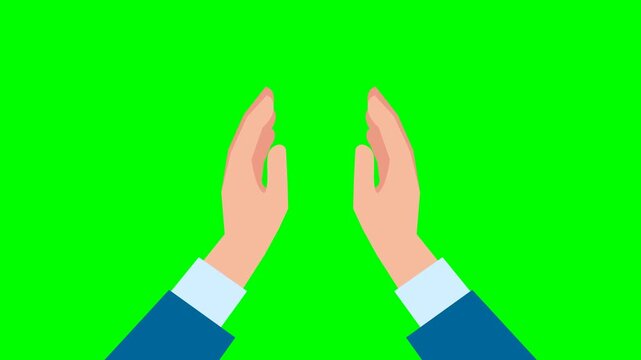 Two hands giving high five, clapping palms icon. Arms slap, greeting hi gesture of friends. Partners congratulation with great deal. Gesture clap hand on green. 2d flat animation. Alpha channel