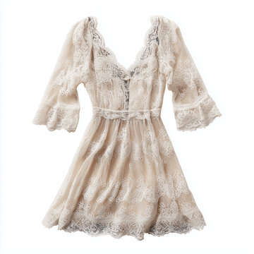 White lace mini dress isolated on white background