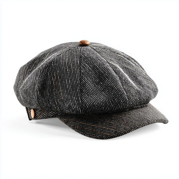 Classic black newsboy flat cap isolated on white background