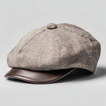 Grey wool newsboy cap isolated on white background