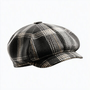 Black newsboy baker boy cap isolated on white background