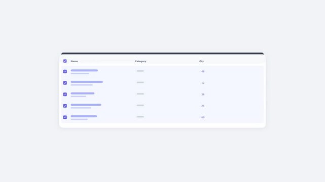 Wireframe table with row checkboxes and select all toggle highlighting