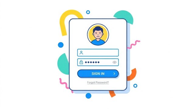 User login interface illustration with geometric background