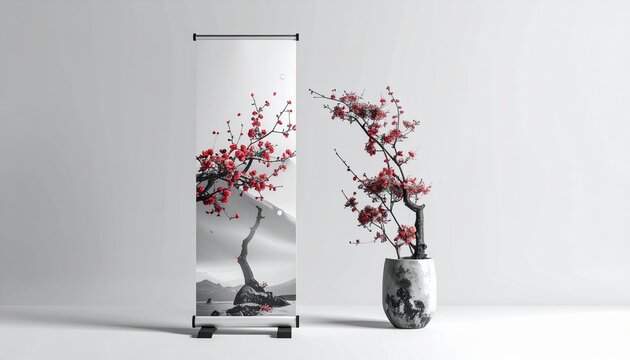 Blank roll-up banner display with clean white surface, professional advertising mockup, isolated object
